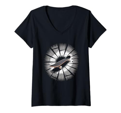 Damen Skateboard Streetwear-Skateboard im Comic-Pop-Stil T-Shirt mit V-Ausschnitt Damen Skateboard Streetwear-Skateboard im Comic-Pop-Stil T-Shirt mit V-Ausschnitt von Streetwear Skateboard Skate Style Culture