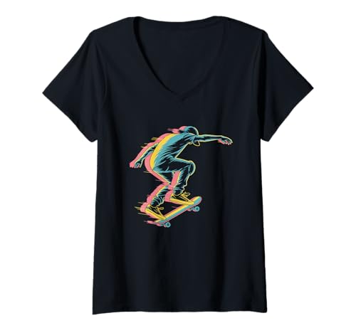 Damen Skateboarder Skater Fast Trail Motion Streetwear Skateboard T-Shirt mit V-Ausschnitt Damen Skateboarder Skater Fast Trail Motion Streetwear Skateboard T-Shirt mit V-Ausschnitt von Streetwear Skateboard Skate Style Culture