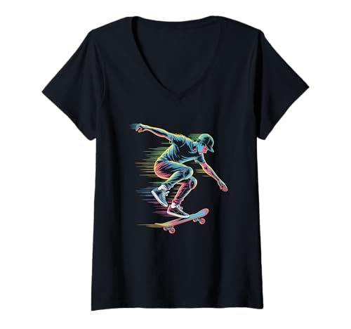 Damen Skater Motion Blur Flash Skateboard, Streetwear T-Shirt mit V-Ausschnitt Damen Skater Motion Blur Flash Skateboard, Streetwear T-Shirt mit V-Ausschnitt von Streetwear Skateboard Skate Style Culture
