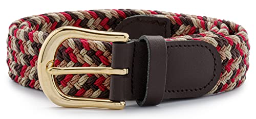 Streeze 30 mm Stretchgürtel geflochtener, elastischer Gürtel mit Goldschnalle, 6 Größen: Small - 3XL (Braun Rot Mehrfarbig, M) von Streeze