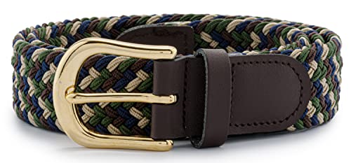 Streeze 30 mm Stretchgürtel geflochtener, elastischer Gürtel mit Goldschnalle, 6 Größen: Small - 3XL (Grün Blau Mehrfarbig, S) von Streeze