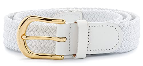 Streeze 30 mm Stretchgürtel geflochtener, elastischer Gürtel mit Goldschnalle, 6 Größen: Small - 3XL (Weiß, S) von Streeze