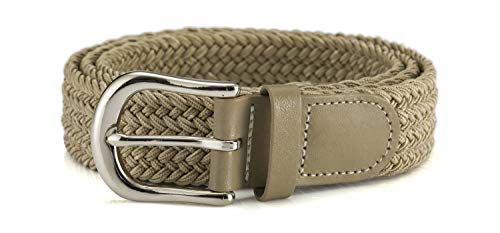 Streeze 30 mm Stretchgürtel geflochtener, elastischer Gürtel mit Silbermetallschnalle, 6 Größen: Small - 3XL (Beige, XL) von Streeze