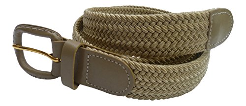 Streeze 30mm Herren Damen elastischer Gürtel gewebter. 6 Größen: Small - 3XL Geflochtener Stretchgürtel mit Lederschnalle (Beige, XL) von Streeze