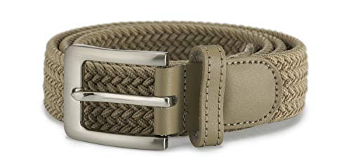 Streeze 32 mm Stretchgürtel geflochtener, elastischer, gewebter Gürtel mit Silberschnalle, 6 Größen: Small - 3XL (Beige, XL) von Streeze
