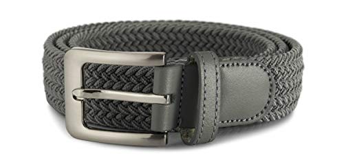 Streeze 32 mm Stretchgürtel geflochtener, elastischer, gewebter Gürtel mit Silberschnalle, 6 Größen: Small - 3XL (Grau, XL) von Streeze