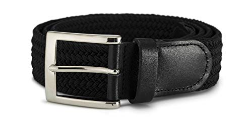Streeze 35 mm Stretchgürtel geflochtener, elastischer, gewebter Gürtel mit Silberschnalle, ideal für Jeans, 6 Größen: Small - 3XL (Schwarz, L) von Streeze