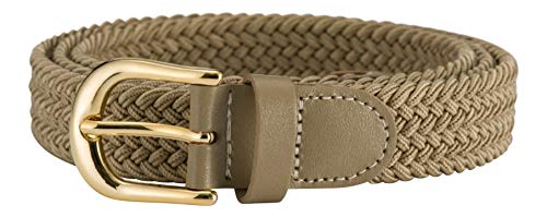 Streeze Damen elastischer geflochtener Stretchgürtel. 25 mm Breite gewebt mit Goldschnalle 5 Größen XS – XL (Beige, L) von Streeze