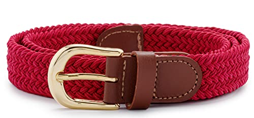 Streeze Damen elastischer geflochtener Stretchgürtel. 25 mm Breite gewebt mit Goldschnalle 5 Größen XS – XL (Rot, M) von Streeze