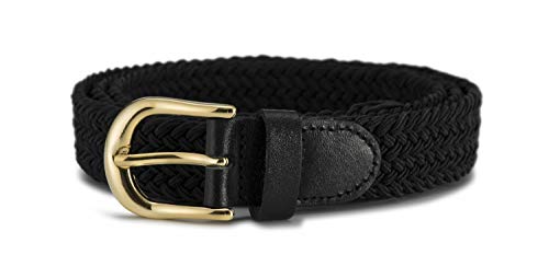 Streeze Damen elastischer geflochtener Stretchgürtel. 25 mm Breite gewebt mit Goldschnalle 5 Größen XS – XL (Schwarz, L) von Streeze