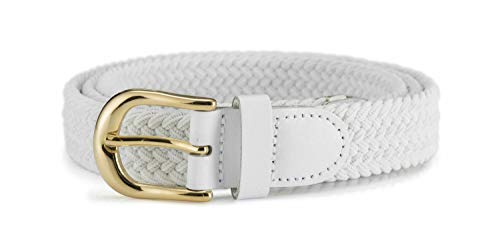 Streeze Damen elastischer geflochtener Stretchgürtel. 25 mm Breite gewebt mit Goldschnalle 5 Größen XS – XL (Weiß, M) von Streeze