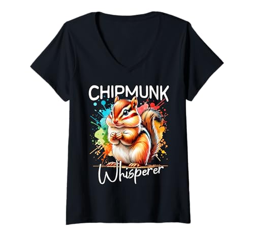 Damen Chipmunk Whisperer Streifenhörnchen T-Shirt mit V-Ausschnitt Damen Chipmunk Whisperer Streifenhörnchen T-Shirt mit V-Ausschnitt von Streifenhörnchen Designs Für Damen Und Herren