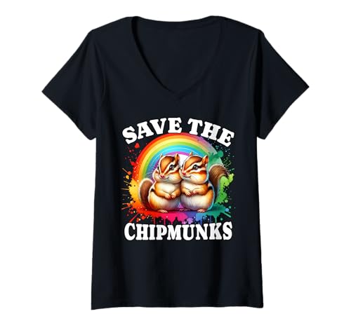 Damen Streifenhörnchen Save Chipmunk T-Shirt mit V-Ausschnitt Damen Streifenhörnchen Save Chipmunk T-Shirt mit V-Ausschnitt von Streifenhörnchen Designs Für Damen Und Herren