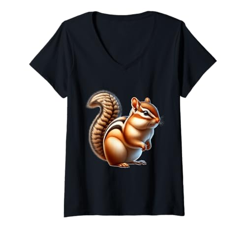 Damen Chipmunk Design Streifenhörnchen T-Shirt mit V-Ausschnitt Damen Chipmunk Design Streifenhörnchen T-Shirt mit V-Ausschnitt von Streifenhörnchen Motiv Herren Damen