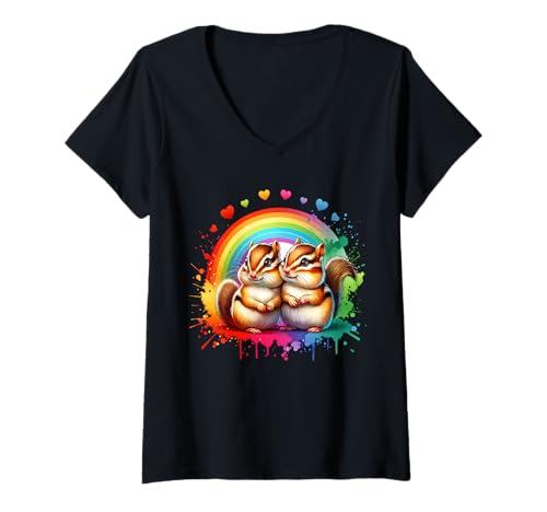 Damen Chipmunk Streifenhörnchen T-Shirt mit V-Ausschnitt von Streifenhörnchen Motive Für Herren Und Damen