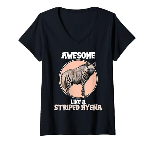 Damen Streifenhyänen Streifenhyäne T-Shirt mit V-Ausschnitt Damen Streifenhyänen Streifenhyäne T-Shirt mit V-Ausschnitt von Streifenhyänen Streifenhyäne Tier Shop