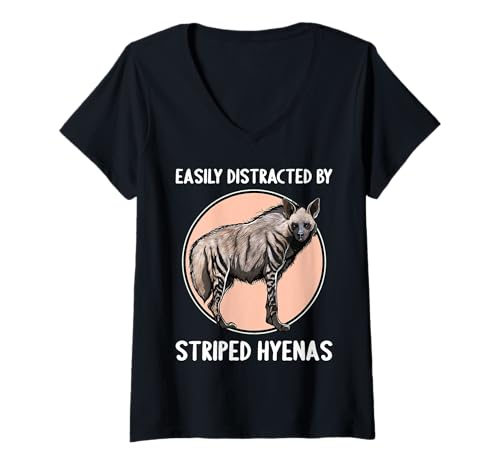 Damen Streifenhyänen Streifenhyäne T-Shirt mit V-Ausschnitt Damen Streifenhyänen Streifenhyäne T-Shirt mit V-Ausschnitt von Streifenhyänen Streifenhyäne Tier Shop