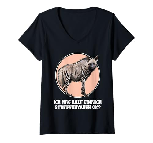 Damen Streifenhyänen Streifenhyäne T-Shirt mit V-Ausschnitt Damen Streifenhyänen Streifenhyäne T-Shirt mit V-Ausschnitt von Streifenhyänen Streifenhyäne Tier Shop