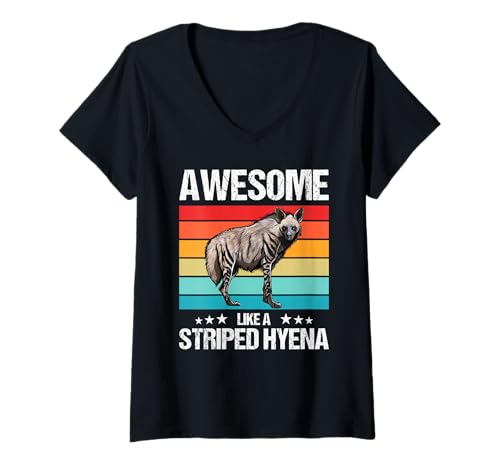Damen Streifenhyänen Streifenhyäne T-Shirt mit V-Ausschnitt von Streifenhyänen Streifenhyäne Tier Shop
