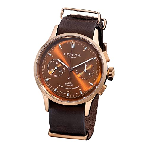 Strela mechanische Bronze Uhr Chronograph Stoppuhr mit Sea-Gull ST1901 Handaufzug Uhrwerk Cosmos Star Officer 40 mm mit Saphirglas Verschiedene Modelle von Strela