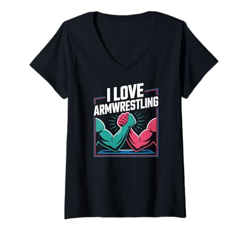 Damen Ich Liebe Armwrestling-Enthusiast-Design T-Shirt mit V-Ausschnitt von Strength Passion Arm Wrestling Enthusiasts