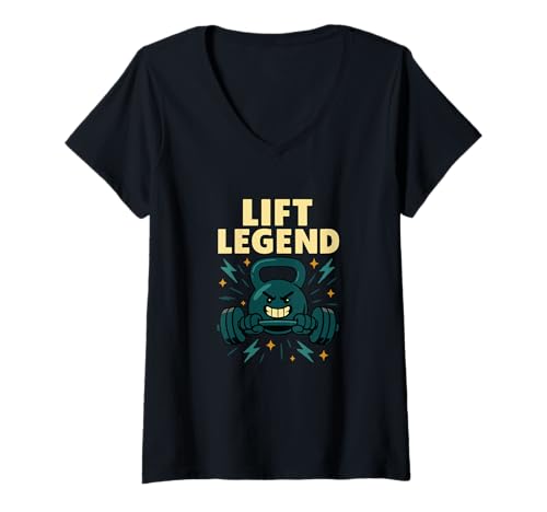 Damen Lift Legend Gym Workout-Grafik, Lustiges Fitness-Design T-Shirt mit V-Ausschnitt von Strength Training Legends Apparel