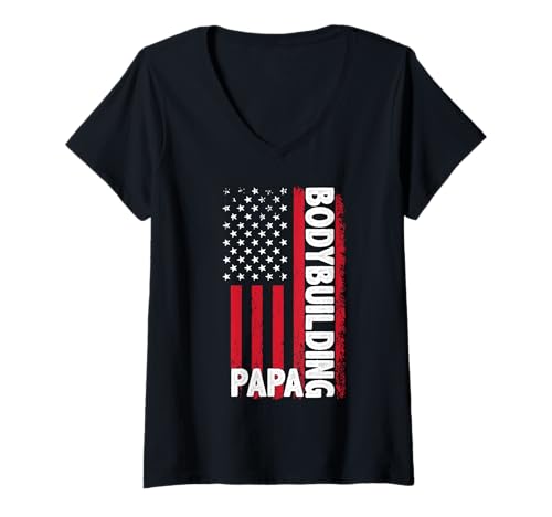 Damen Bodybuilding Papa USA Flagge Sport Papa T-Shirt mit V-Ausschnitt Damen Bodybuilding Papa USA Flagge Sport Papa T-Shirt mit V-Ausschnitt von Strength and Pride