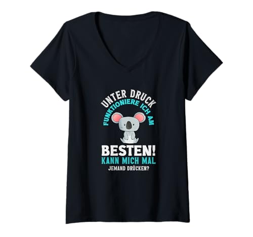 Damen Lustiges Unter Druck Funktioniere Ich Am Besten T-Shirt mit V-Ausschnitt von Stress Witzige Sprüche Shirts Geschenke