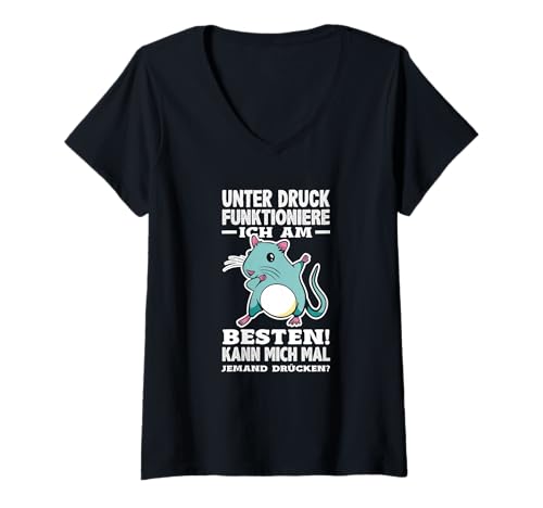 Damen Lustiges Unter Druck Funktioniere Ich Am Besten T-Shirt mit V-Ausschnitt von Stress Witzige Sprüche Shirts Geschenke