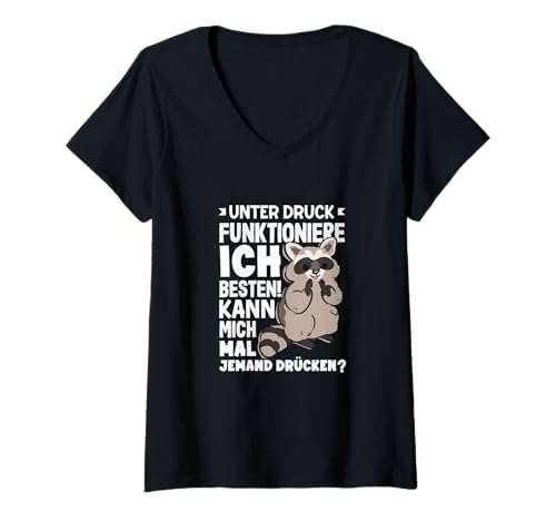 Damen Lustiges Unter Druck Funktioniere Ich Am Besten T-Shirt mit V-Ausschnitt von Stress Witzige Sprüche Shirts Geschenke