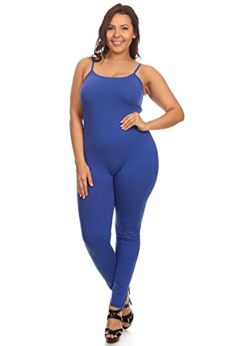 Stretch Cotton Bodysuit Damen-Jumpsuit, Stretch, Baumwolle, Spaghetti-Strampler in voller Länge (& Plus) - Blau - Klein von Stretch Cotton Bodysuit