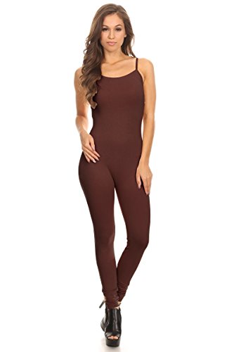 Stretch Cotton Bodysuit Damen-Jumpsuit, Stretch, Baumwolle, Spaghetti-Strampler in voller Länge (& Plus) - Braun - Klein von Stretch Cotton Bodysuit