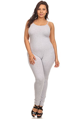 Stretch Cotton Bodysuit Damen-Jumpsuit, Stretch, Baumwolle, Spaghetti-Strampler in voller Länge (& Plus) - Grau - Klein von Stretch Cotton Bodysuit