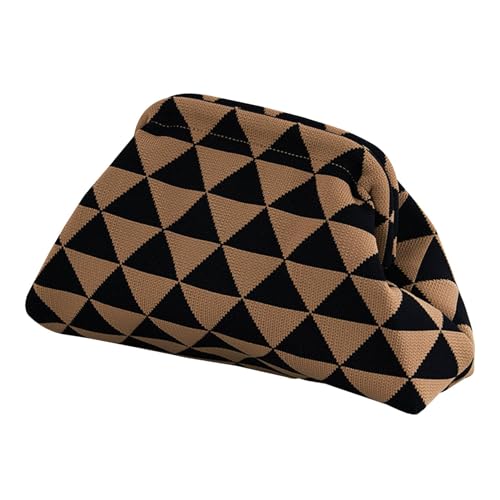 Streysisl Knödeltasche Clutch – lässige Häkeltasche Abend kleine Geldbörse – karierte Clutch Handtaschen Damen Sommer gehäkelte Geldbörse Chic Abendtasche Mode Clutch, khaki, Refer to description von Streysisl