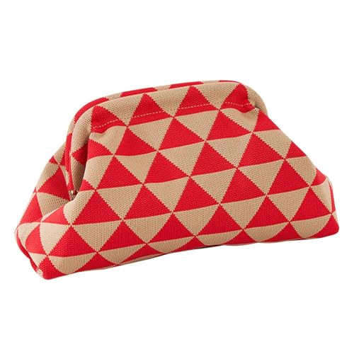 Streysisl Knödeltasche Clutch – lässige Häkeltasche Abend kleine Geldbörse – karierte Clutch Handtaschen Damen Sommer gehäkelte Geldbörse Chic Abendtasche Mode Clutch, rot, Refer to description von Streysisl