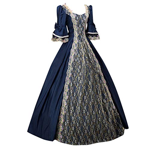 Dasongff Damen Langarm Renaissance Mittelalter Kleid Viktorianischen Königin Kostüm Maxikleid Rokoko Kleid Gothic Lolita Kostüm Festlich Cosplay Prinzessin Spitze Dress von Strickjacke Damen Dasongff