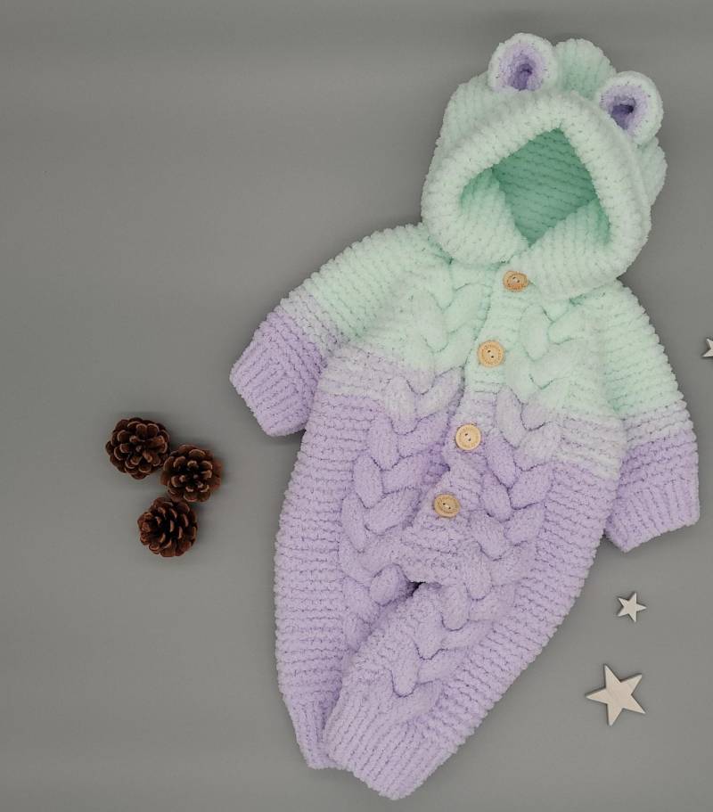Gestrickter Baby Overall | Handgemacht Mint Lavendel Neugeborenes Geschenk Zur Geburt Strampler von Strickmaeuschen