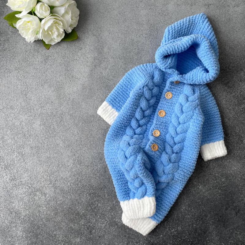 Gestrickter Baby Overall | Handgemacht Blau Neugeborenes Geschenk Zur Geburt Strampler von Strickmaeuschen