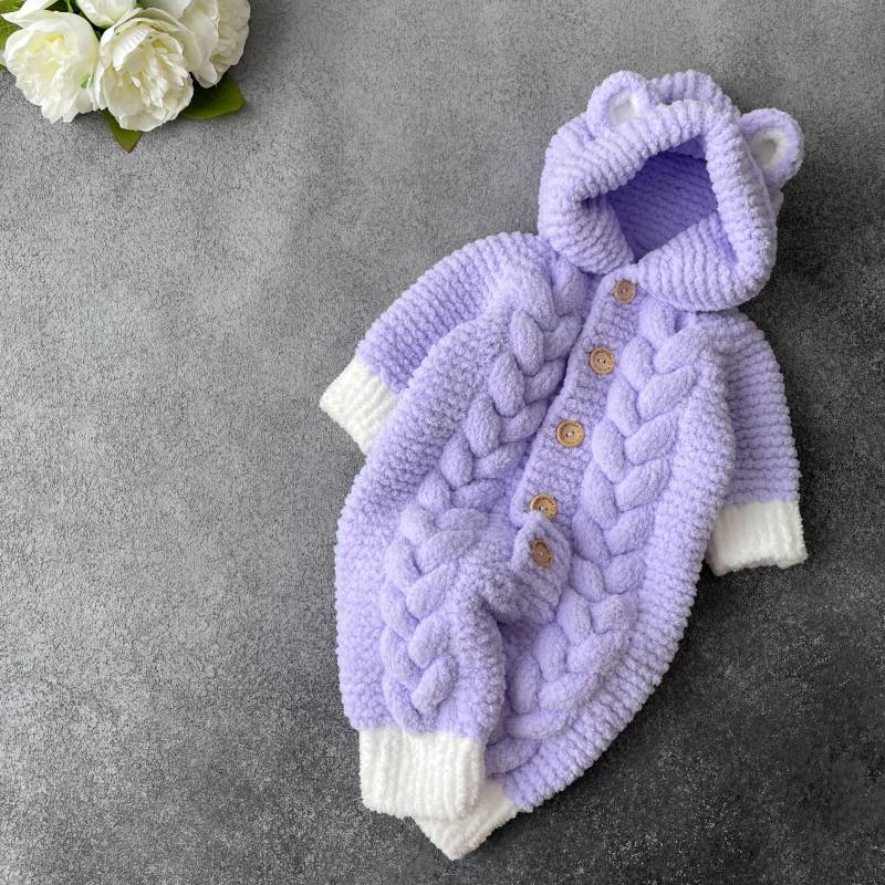 Gestrickter Baby Overall | Handgemacht Lavendel Neugeborenes Geschenk Zur Geburt Strampler von Strickmaeuschen