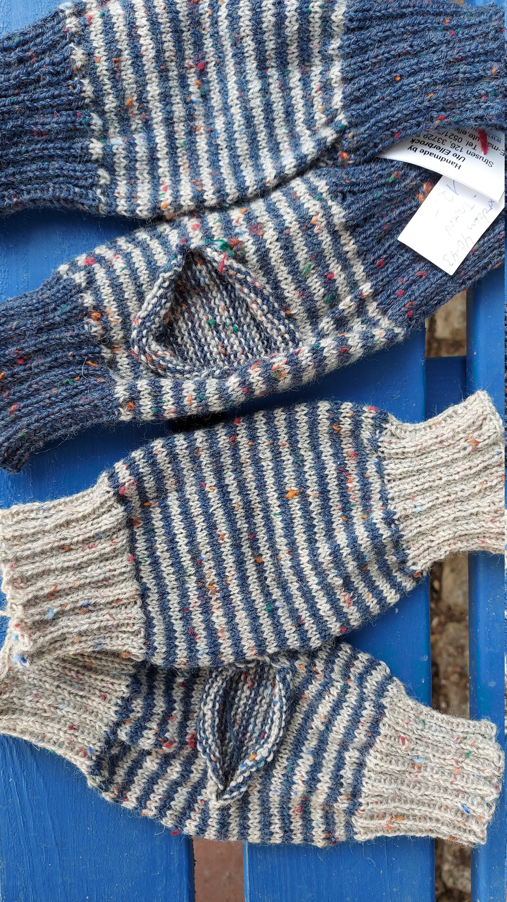 Yogasocken, Gr. 40-43, Pilatessocken, Für Tänzer, Socken Ohne Ferse, Blau-Grau-Gestreift, Oder Grau-Blau-Geringelt von StrickstrumpfVonUte