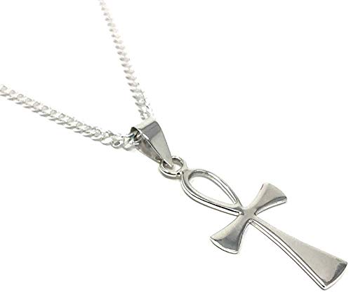 Sterlingsilber Ägyptische Ankh Anhänger auf 60 cm M Rautenförmig Panzerkette von Strictly Gifts