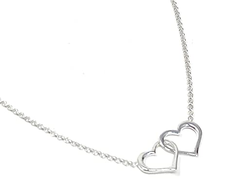 Strictly Gifts Sterling Silber Damen Halskette mit zwei offenen Herzen ineinander verschlungene 46 cm ideal für Mädchen, Mutter, Oma, Schwester, Freundin, Ehefrau, Sterling Silber von Strictly Gifts