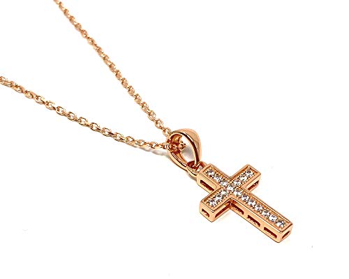 zartes rosa Gold Überzogen Klein Kreuz mit Cubic Zirkonia on 41cm Halskette von Strictly Gifts