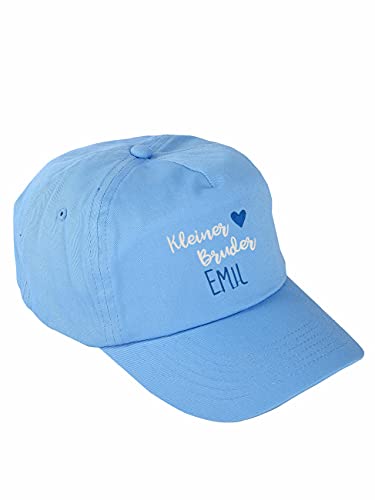 Striefchen® Basecap für Kinder Geschwister Bestickt mit eigenem Namen Kleiner Bruder, Blau von Striefchen