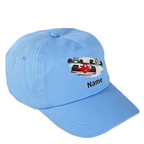 Striefchen® Blaues Rennwagen Basecap für Jungs mit eigenem Namen von Striefchen