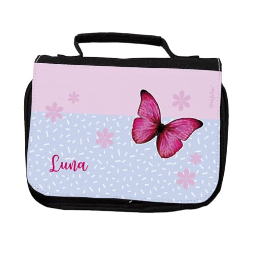 Striefchen® Kinder Mädchen Kulturtasche mit Namensaufdruck Butterfly von Striefchen