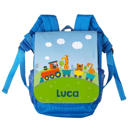 Striefchen® Kinder-Rucksack mit Namen - tierische Eisenbahn - ideal für den Kindergarten von Striefchen