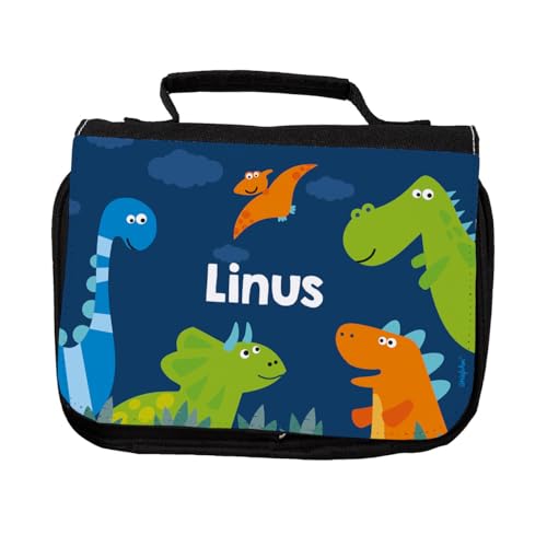 Striefchen® Kulturtasche für Jungen personalisiert mit Wunschname Dinos von Striefchen