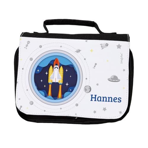 Striefchen® Kulturtasche für Jungen personalisiert mit Wunschname Rakete von Striefchen