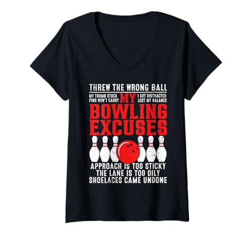 Damen Meine Bowlingausreden Lustiger Retro-Sport T-Shirt mit V-Ausschnitt Damen Meine Bowlingausreden Lustiger Retro-Sport T-Shirt mit V-Ausschnitt von Strike Club